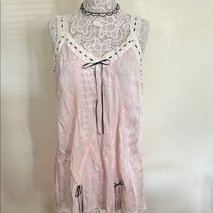 Free People NWT Pink and Cream Lace Chemise Top